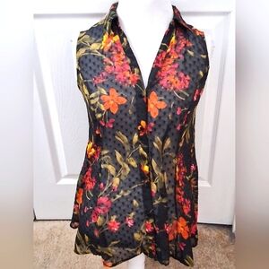 roz & Ali Semi Sheer Floral Sleeveless Tunic Size S